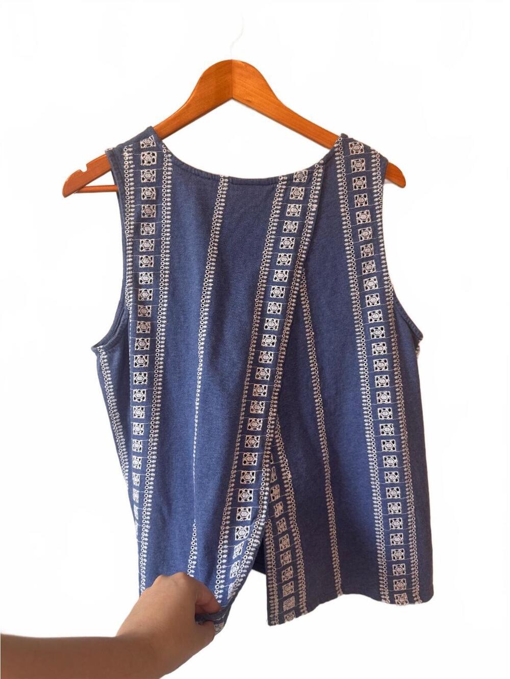 J. JILL | Sleeveless Embroidered Stripe Cotton Tank Boho Lagenlook Modest XL - Picture 3 of 6